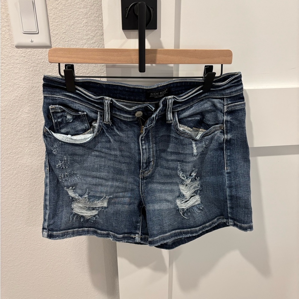 Judy Blue Distressed Blue Denim Jean Shorts